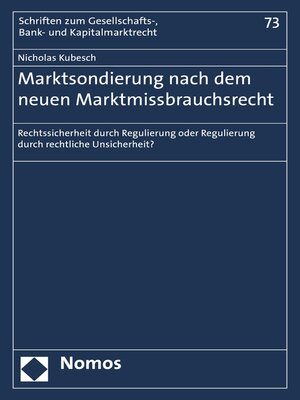 cover image of Marktsondierung nach dem neuen Marktmissbrauchsrecht